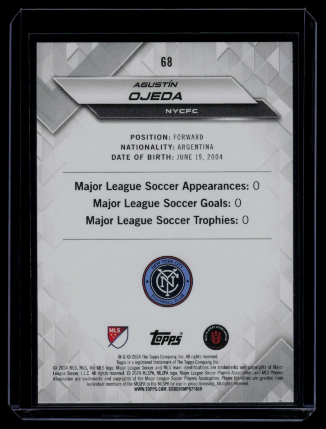 2024 Topps MLS Superstars Yellow Common Agustin Ojeda #68 card back image