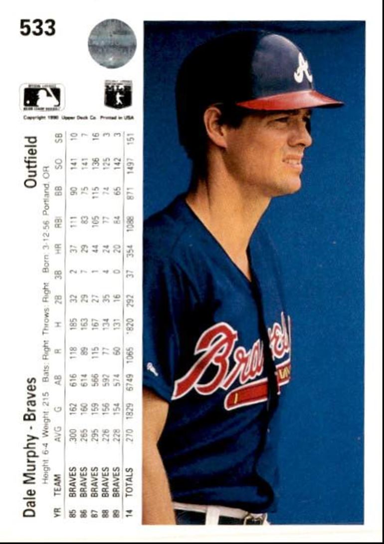 1990 Upper Deck Baseball Card Dale Murphy Atlanta Braves #533 | eBay