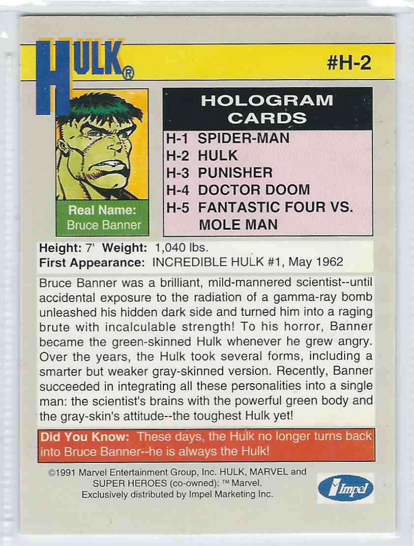 1991 Impel Marvel Universe II Holograms Hulk H2 on Kronozio