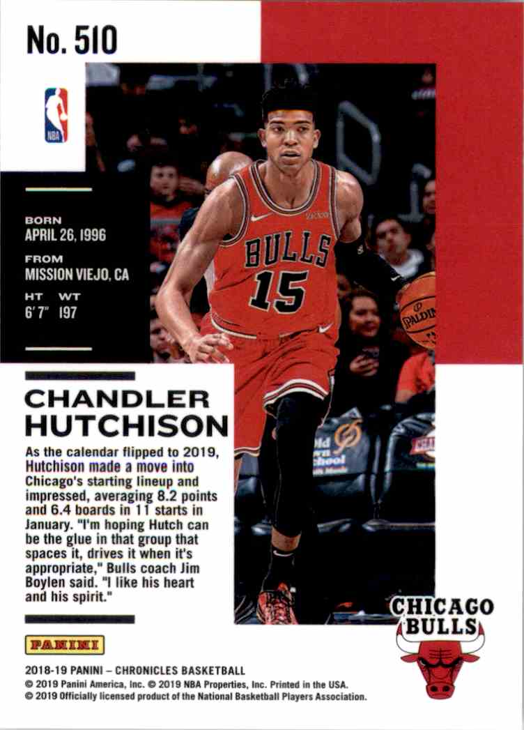 2018-19 Panini Chronicles Chandler Hutchison #510 card back image