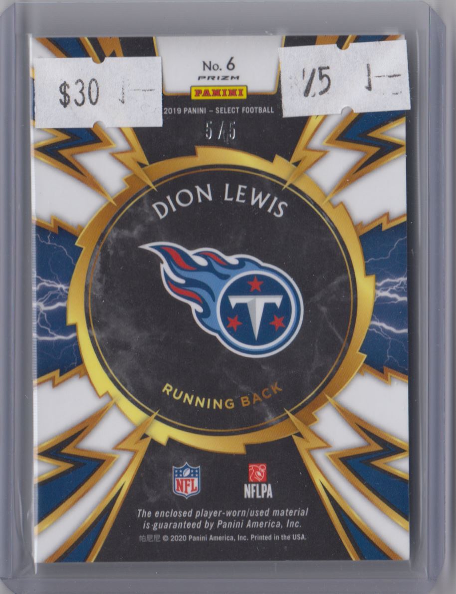 2019 Panini Select Sparks Green Prizm Patch Dion Lewis 5/5