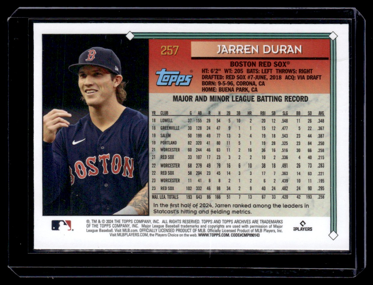 2024 Topps Archives Jarren Duran #257 card back image
