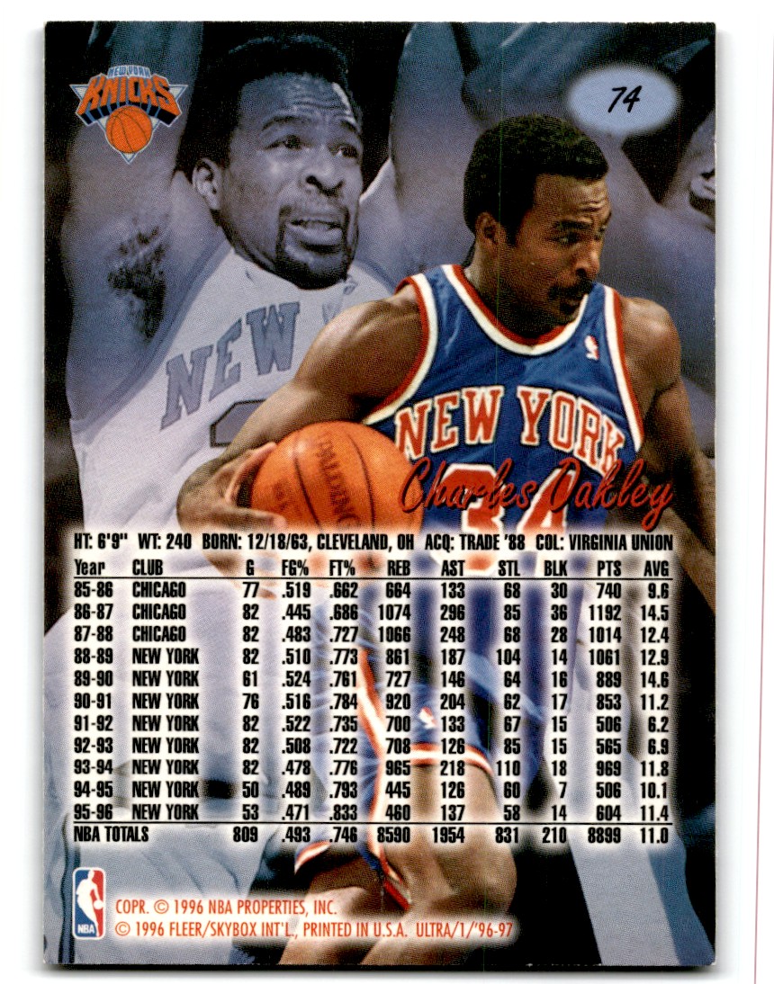 1996-97 Fleer Ultra Charles Oakley #74 on Kronozio