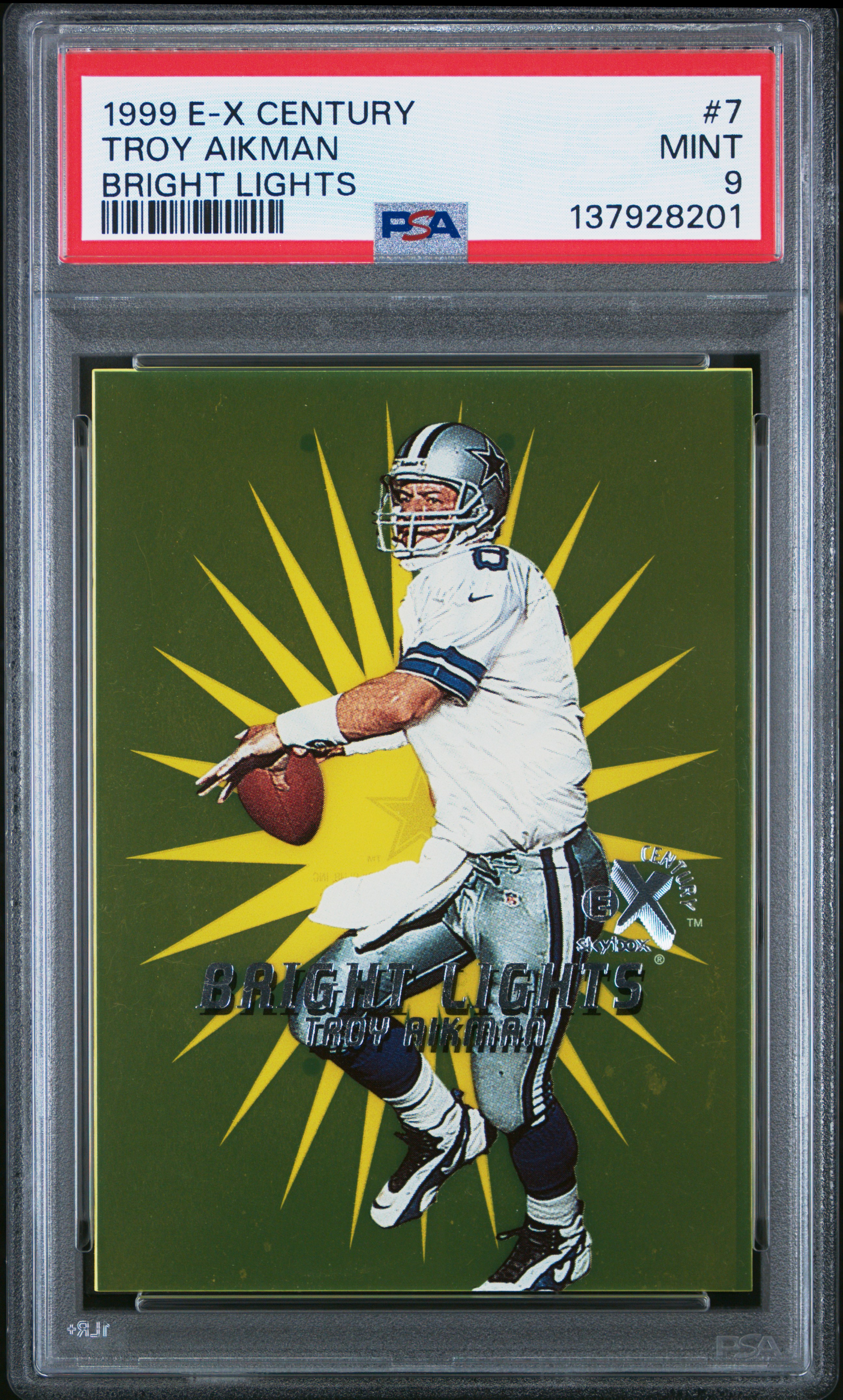 Fatman Littleboy in the エコエコレンジャー PSA10 1999 E-X Century Bright Lights Troy Aikman 137928201 PSA 9 Cowboys