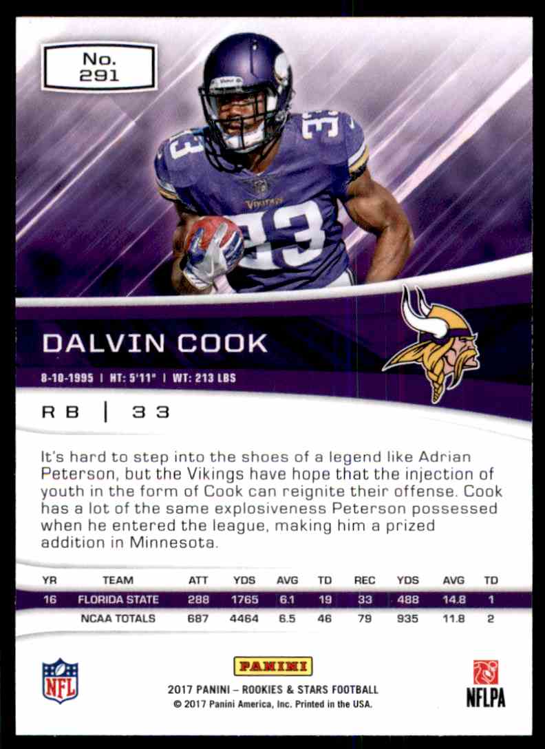 2017 Panini Rookies and Stars #291 Dalvin Cook Minnesota Vikings Rookie