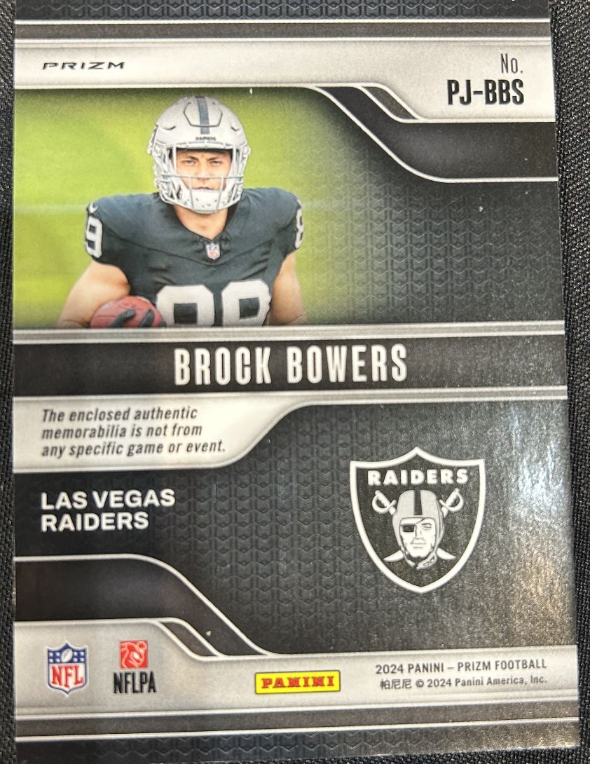 2024 Panini Prizm Premier Jerseys Neon Green Pulsar Brock Bowers #PJ-BBS card back image