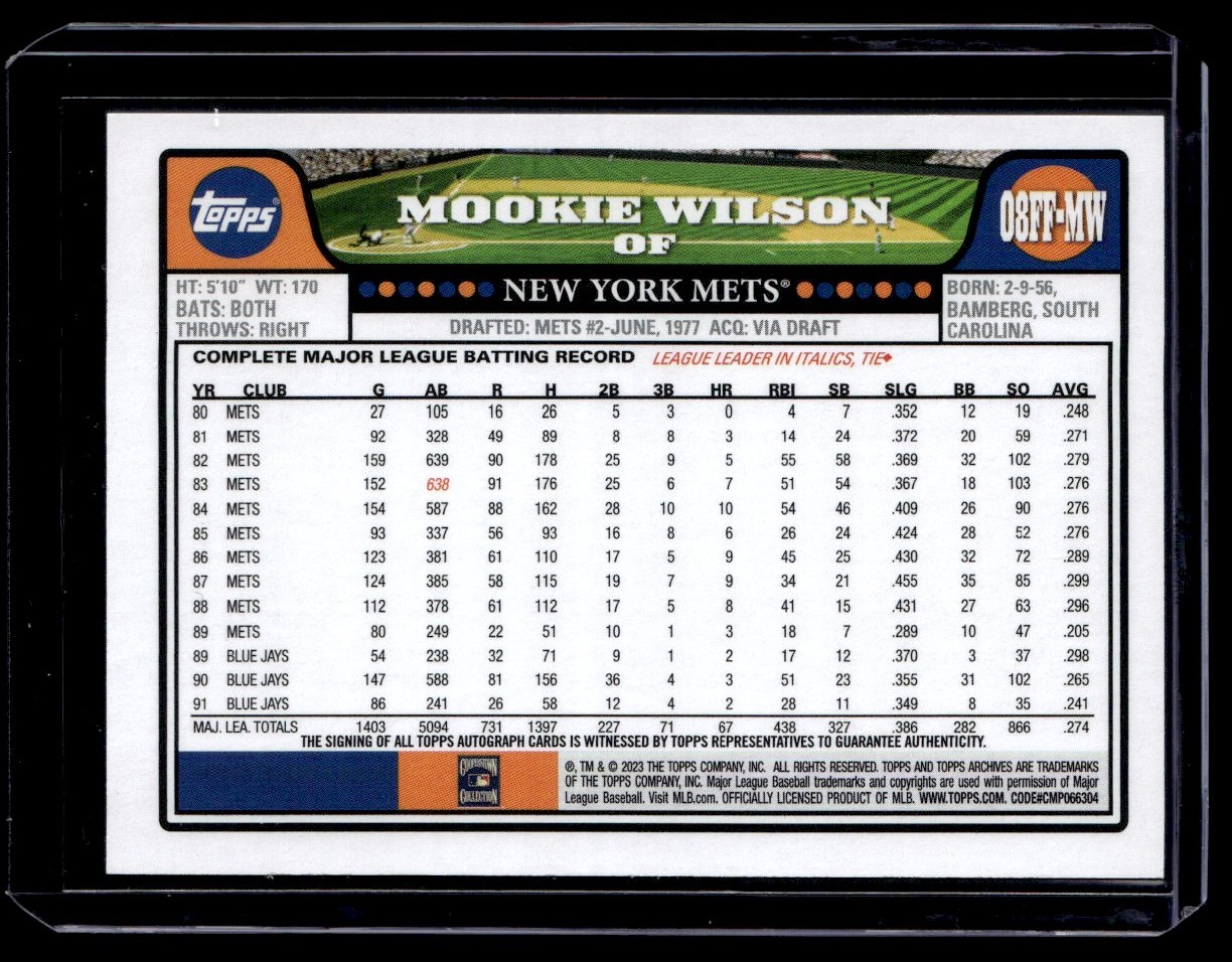 2023 Topps Archives Fan Favorites Auto Mookie Wilson #08FF-MW card back image