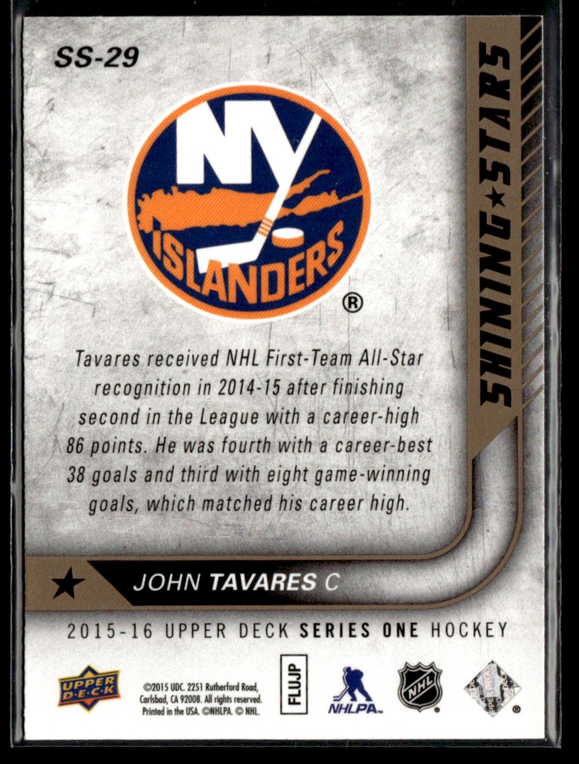 2015-16 Upper Deck Shining Stars John Tavares #SS-29 card back image