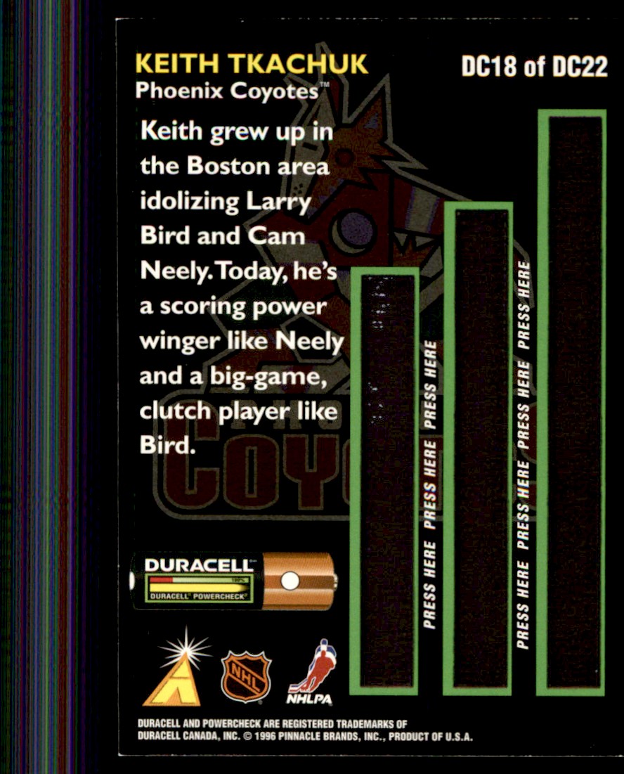 1996-97 Duracell All-Cherry Team Keith Tkachuk #DC18 card back image