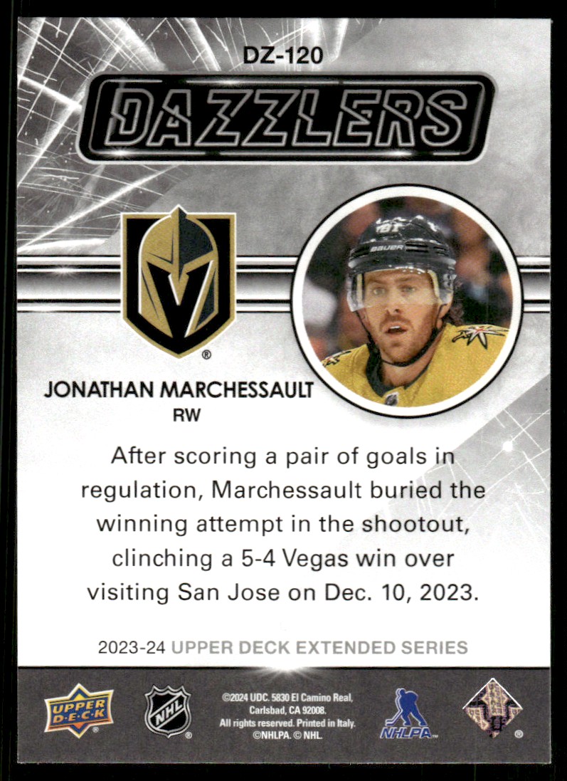 2023-24 Upper Deck Dazzlers Blue Jonathan Marchessault #DZ-120 card back image