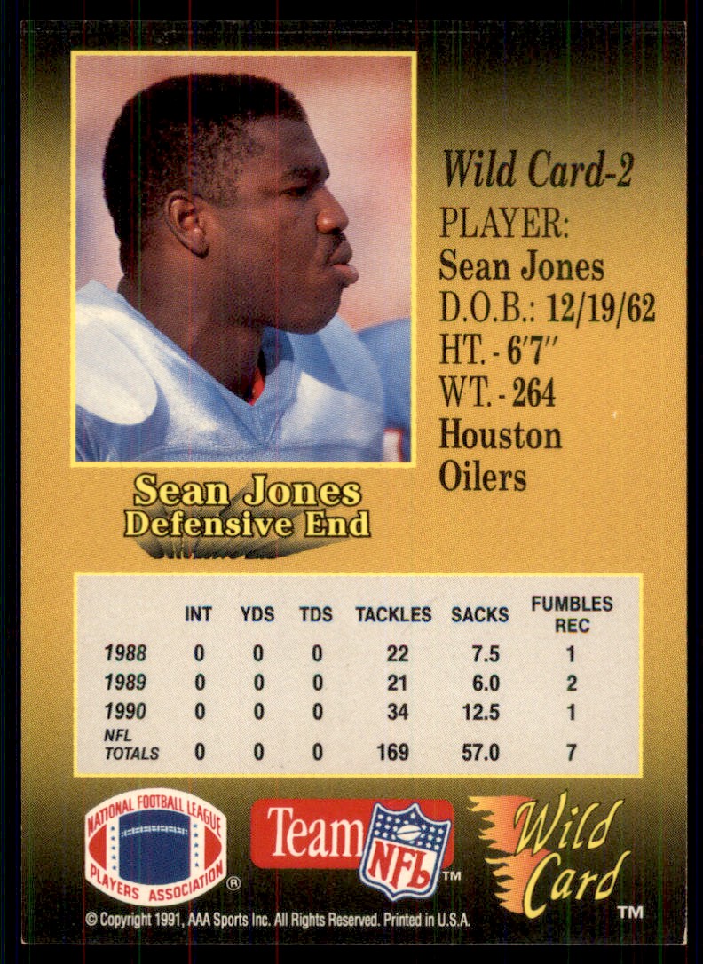 1991 Wild Card Sean Jones #2 card back image