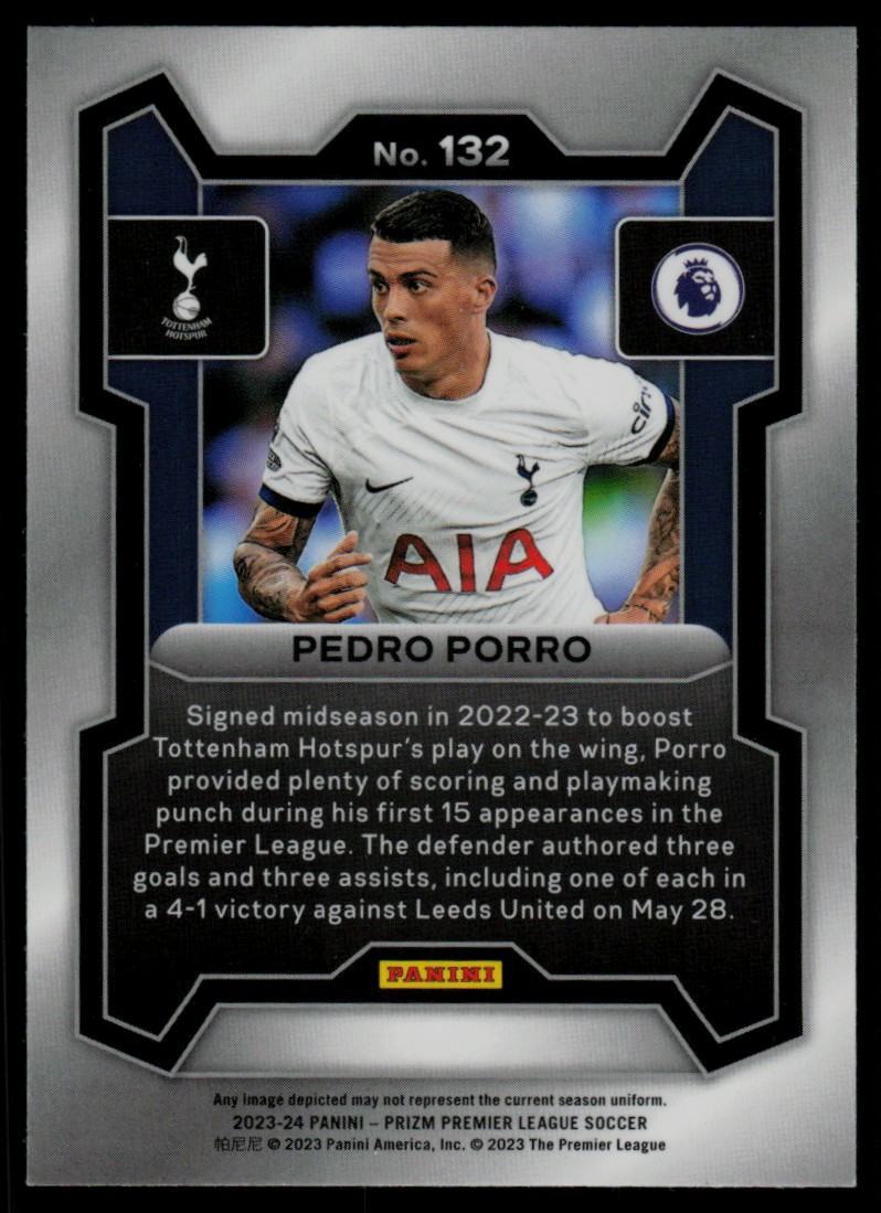 2023 Panini Prizm Premier League Pedro Porro #132 card back image