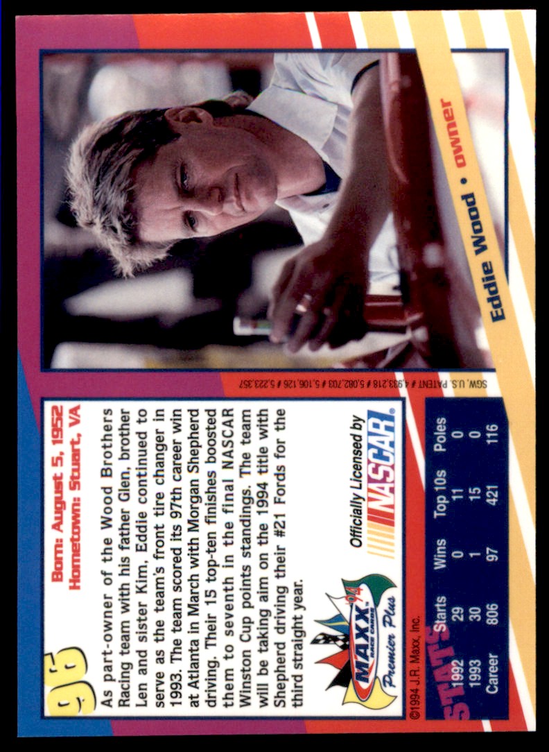 1994 Maxx Premier Plus Eddie Wood #116 card back image