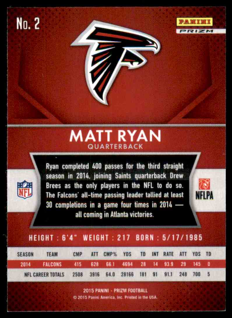 2015 Panini Prizm Prizms Matt Ryan #2 card back image