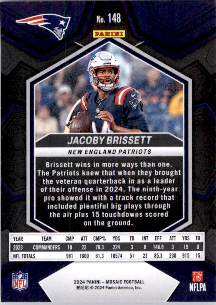 2024 Panini Mosaic Jacoby Brissett #148 card back image