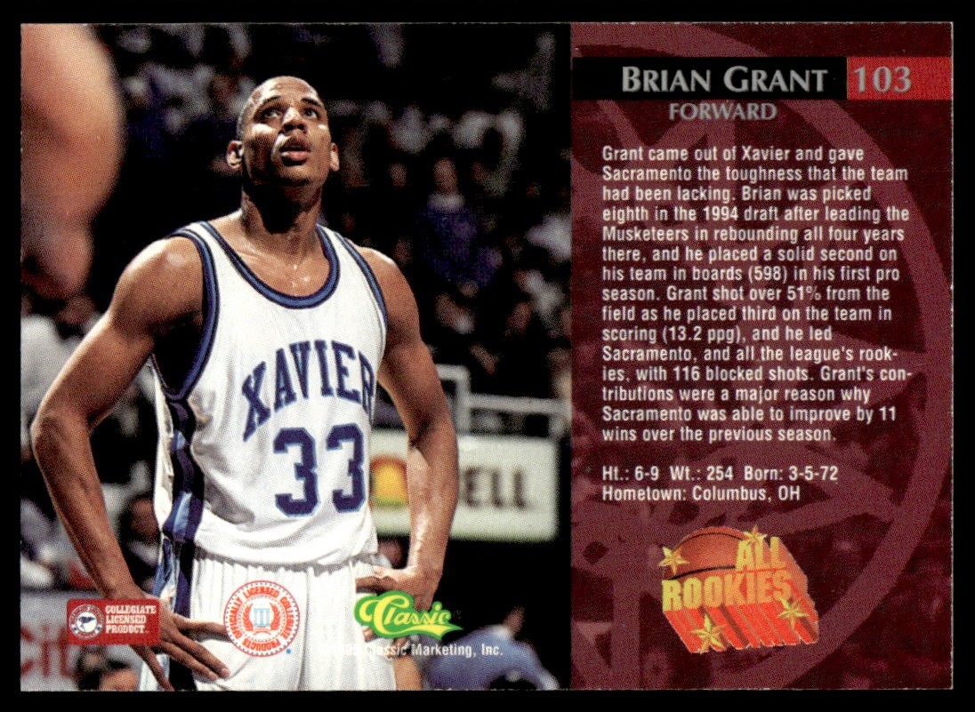 1995-96 Classic #103 Brian Grant Rookie Xavier Musketeers | eBay