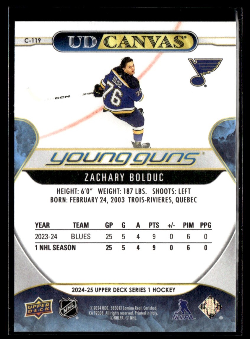 2024-25 Upper Deck UD Canvas Zachary Bolduc #C-119 card back image