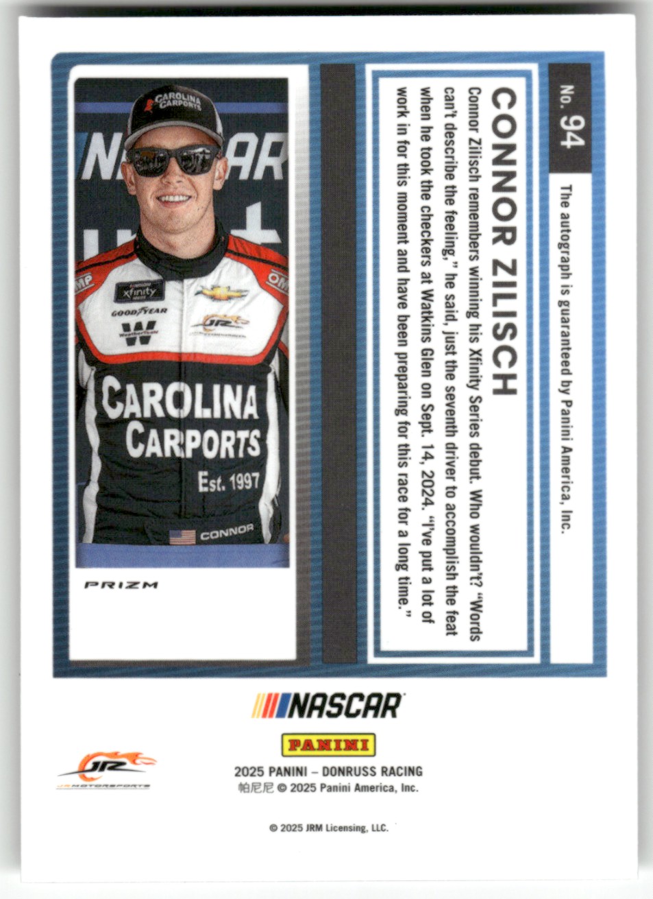 ヨーコ PR プロモ サイン 2025 Donruss NASCAR Optic Holo Autograph CONNOR ZILISCH #94