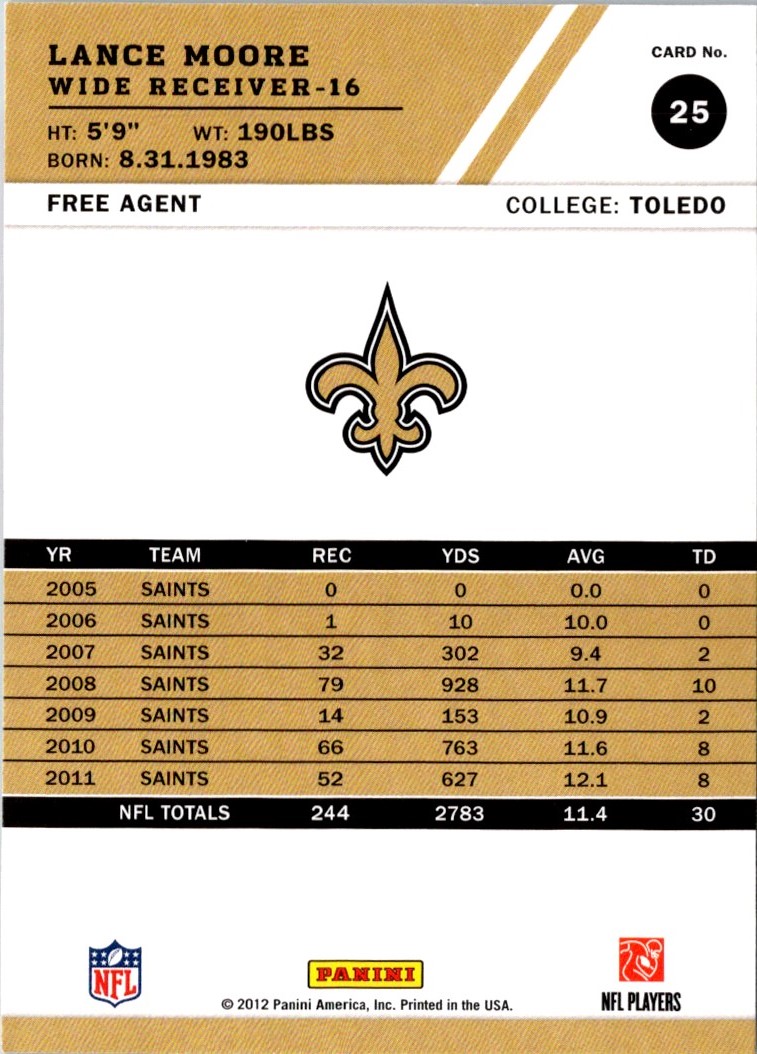 2012 Score Lance Moore #25 card back image
