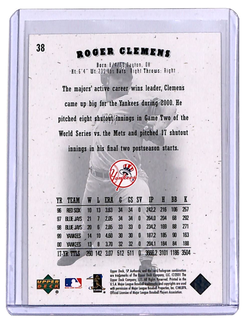 2001 SP Authentic Roger Clemens New York Yankees #38 | eBay