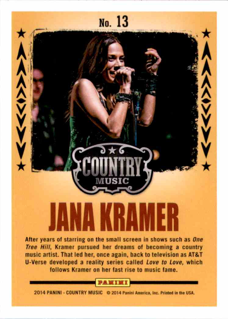 2015 Country Music Backstage Pass Green Jana Kramer #13 card back image