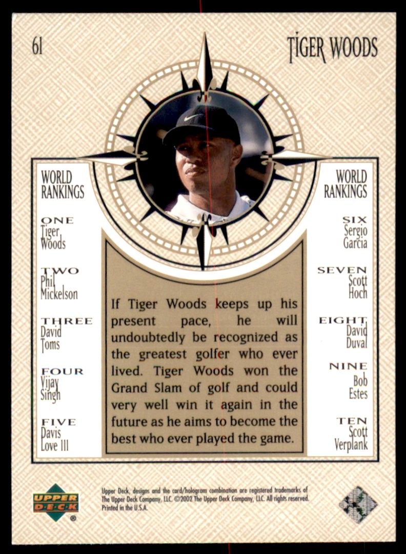 2002 Upper Deck New World Order Tiger Woods #61 card back image