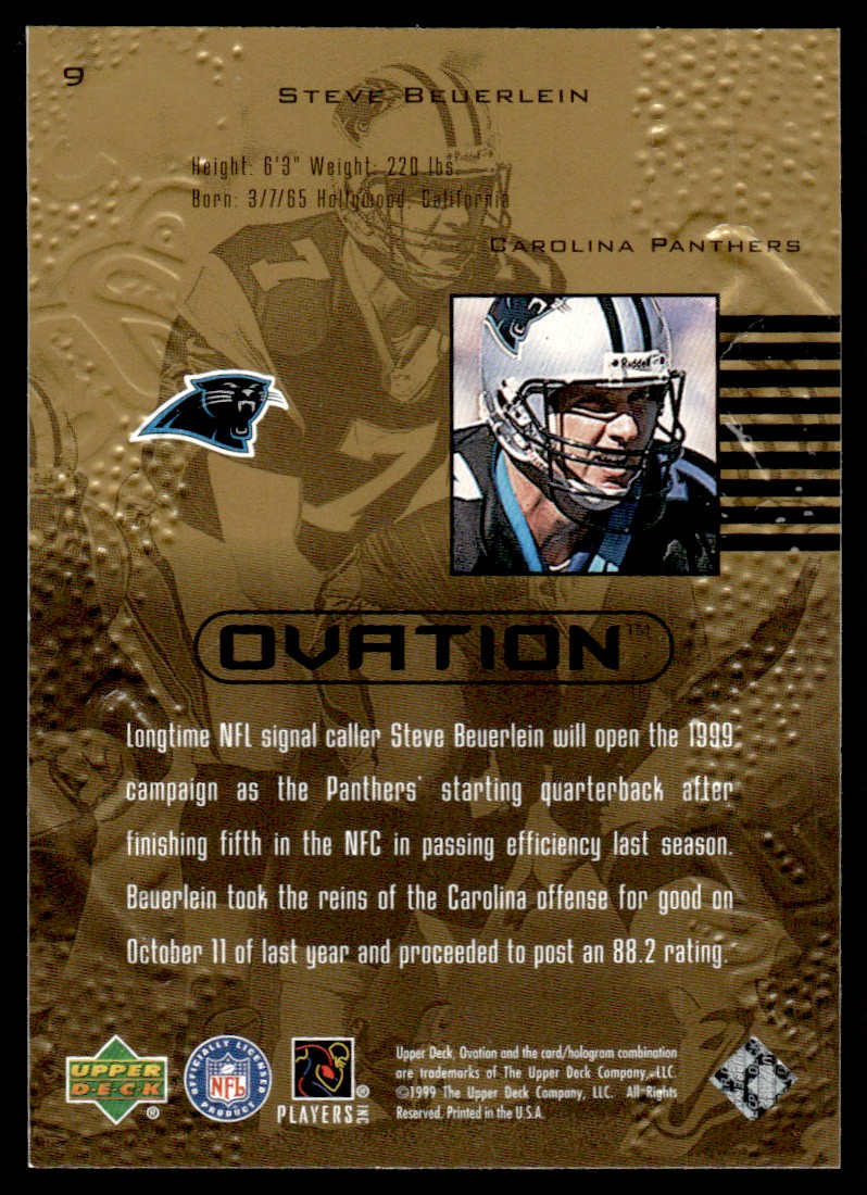 1999 Upper Deck Ovation * Steve Beuerlein #9 card back image