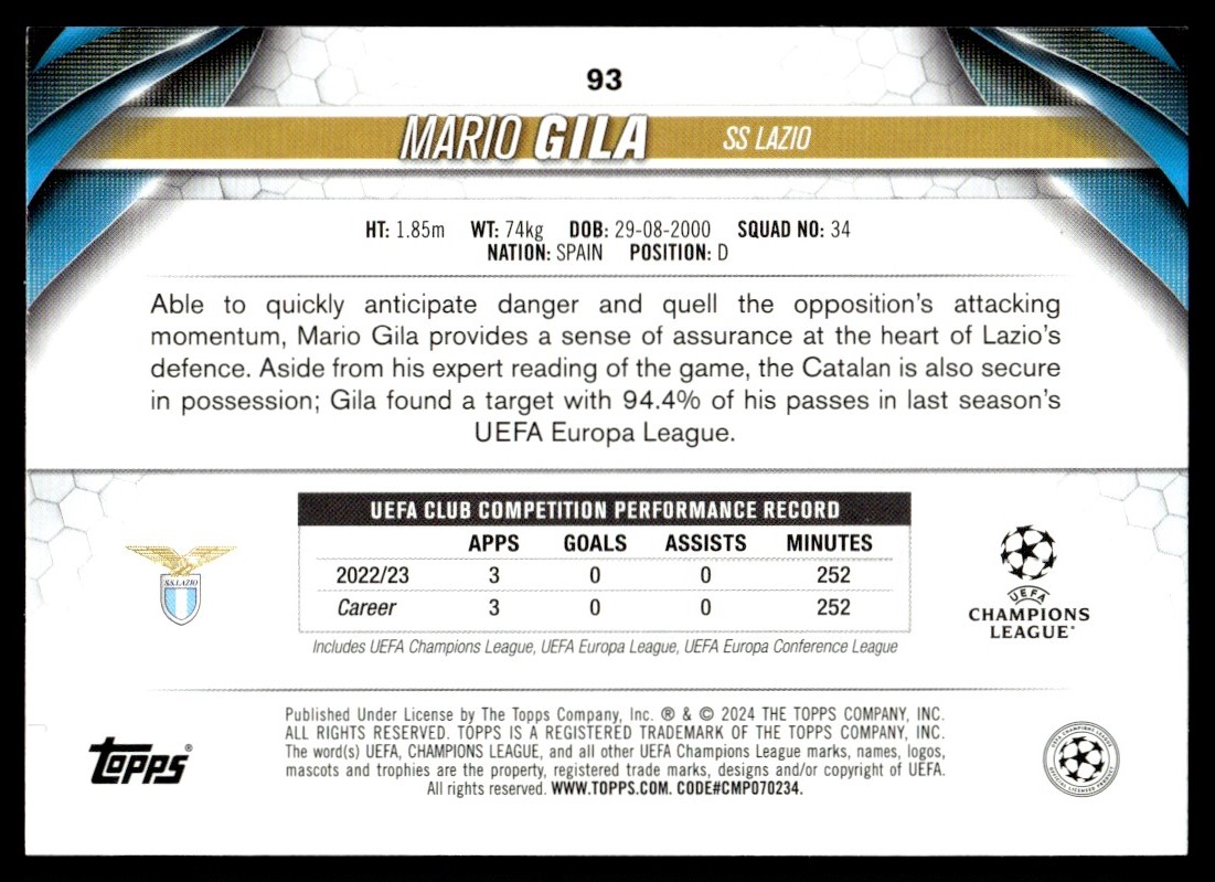 2024 Topps Mario Gila #93 card back image
