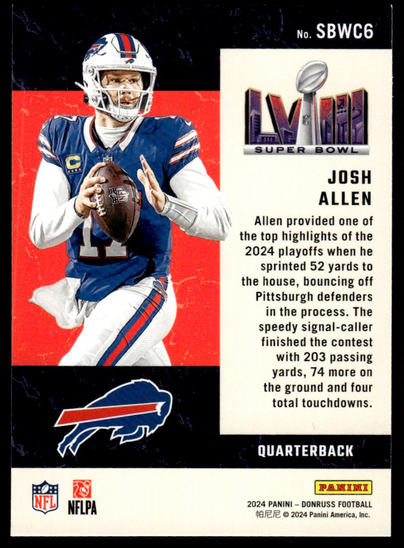 2024 Panini Donruss Road to the Super Bowl Wild Card Josh Allen #SBWC6 card back image
