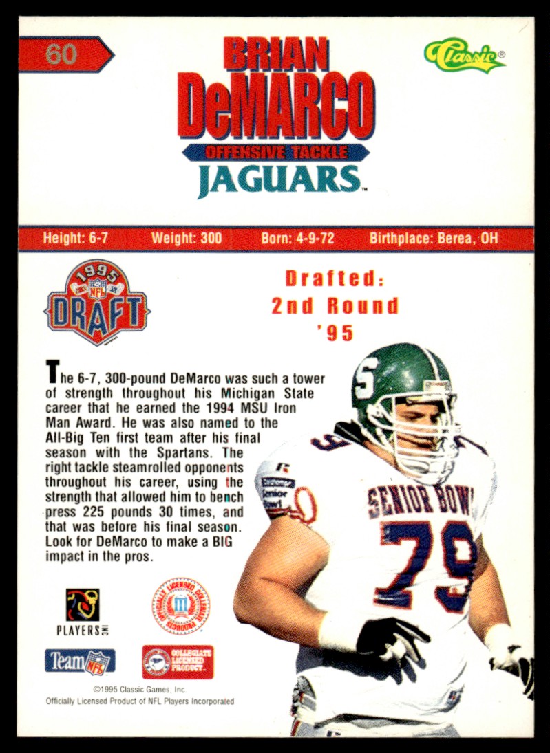 1995 Classic NFL Rookies Silver Foil #60 Brian DeMarco