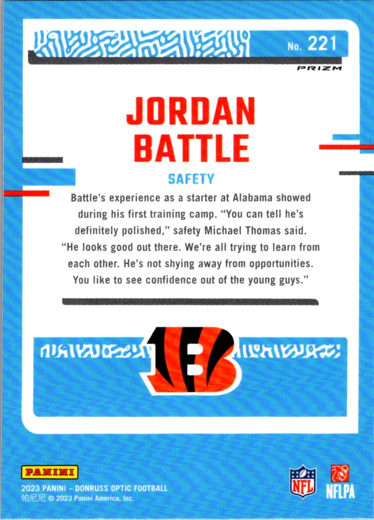 2023 Donruss Optic Blue Hyper Rated Rookie Jordan Battle #221 card back image