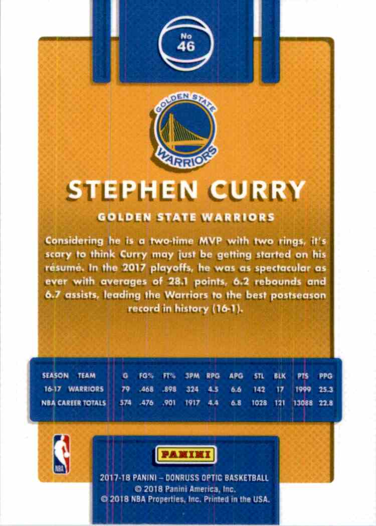 2017-18 Donruss Optic Stephen Curry #46 card back image