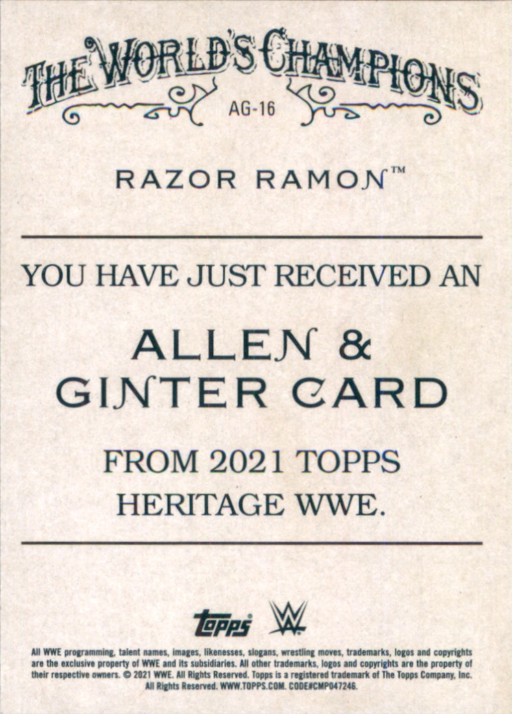 Razor Ramon Card Topps 2021 Topps Heritage WWE Allen and Ginter Razor Ramon #AG16 on Kronozio
