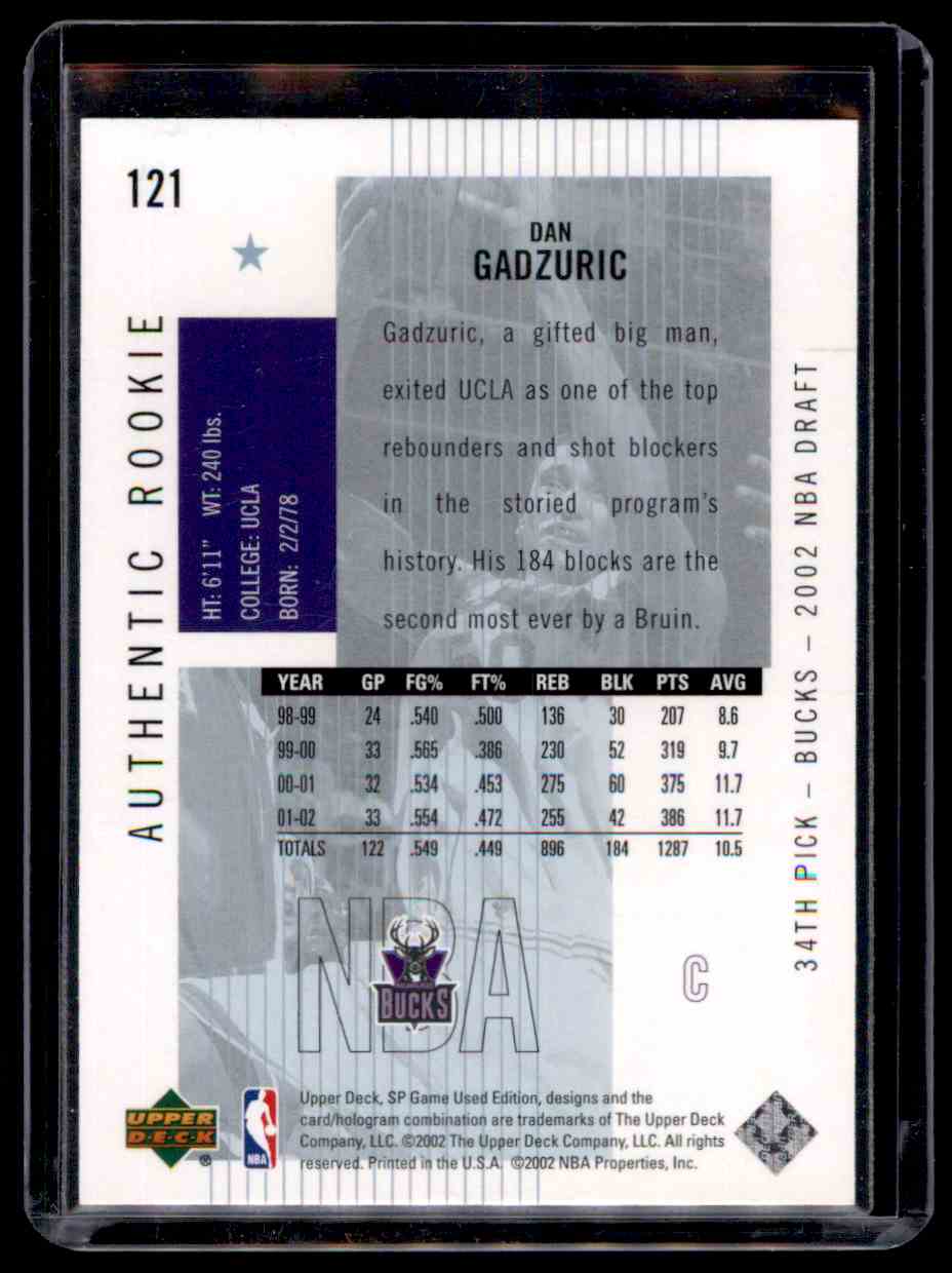 2002-03 SP Game Used Dan Gadzuric #121 card back image