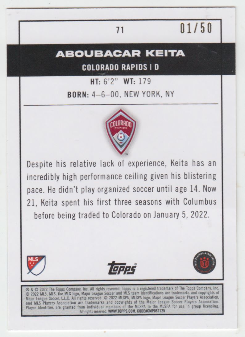 2022 Topps MLS Aboubacar Keita #71 card back image