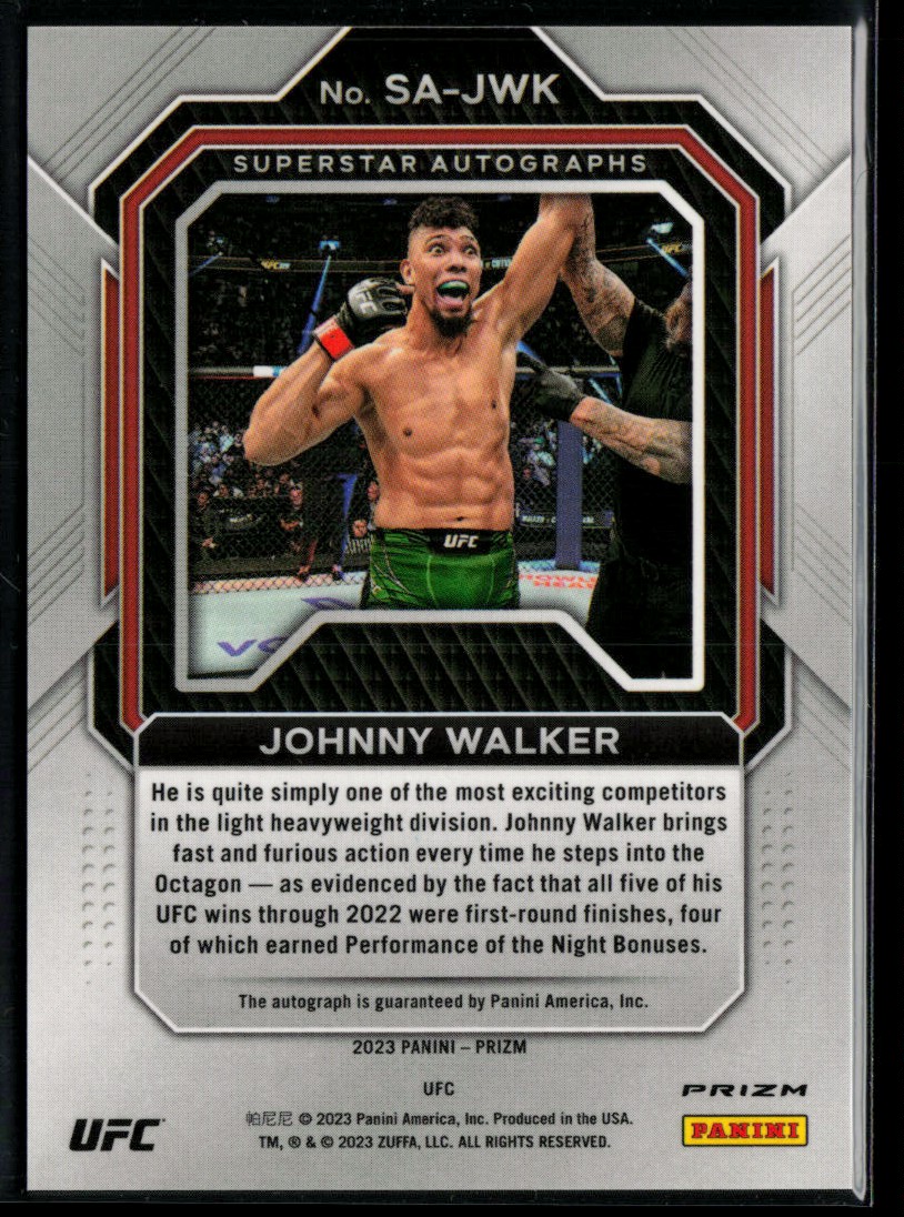 2023 Panini Prizm UFC Superstar Auto Prizms Under Card Johnny Walker #SA-JWK card back image