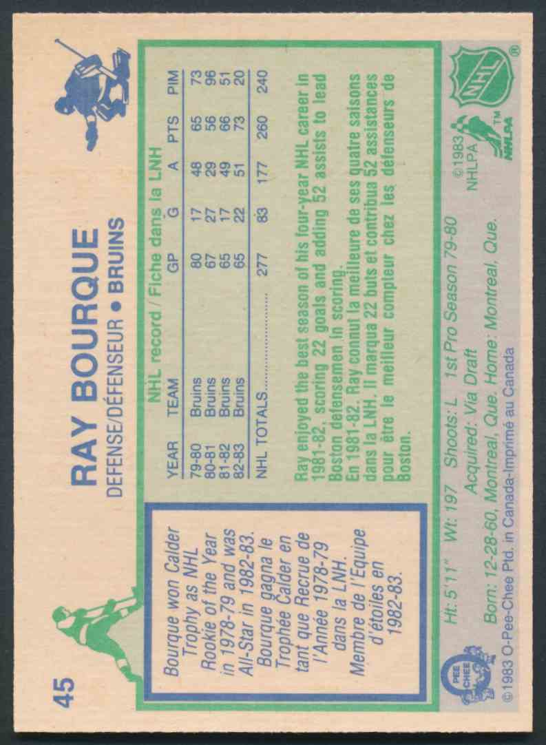 1983-84 O-Pee-Chee Ray Bourque - Near Mint/Mint #45 card back image