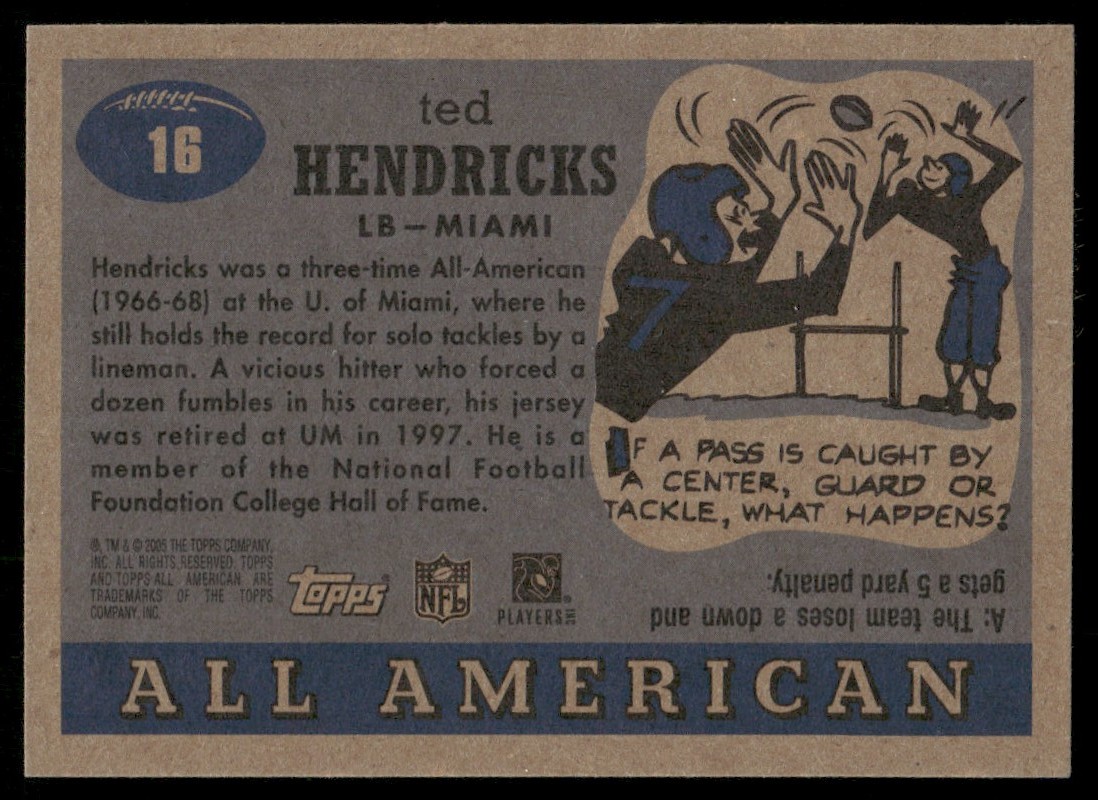 2005 Topps All American Ted Hendricks #16 card back image