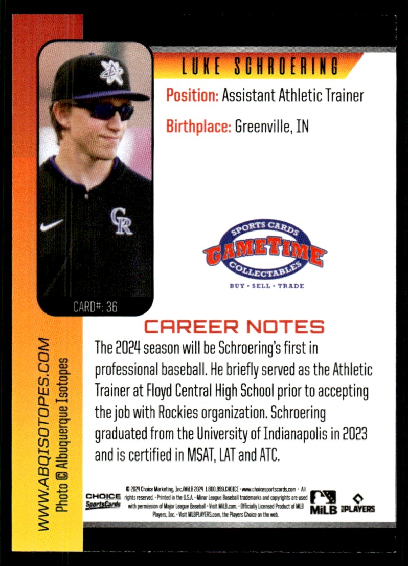 2024 Choice Luke Schroering card back image