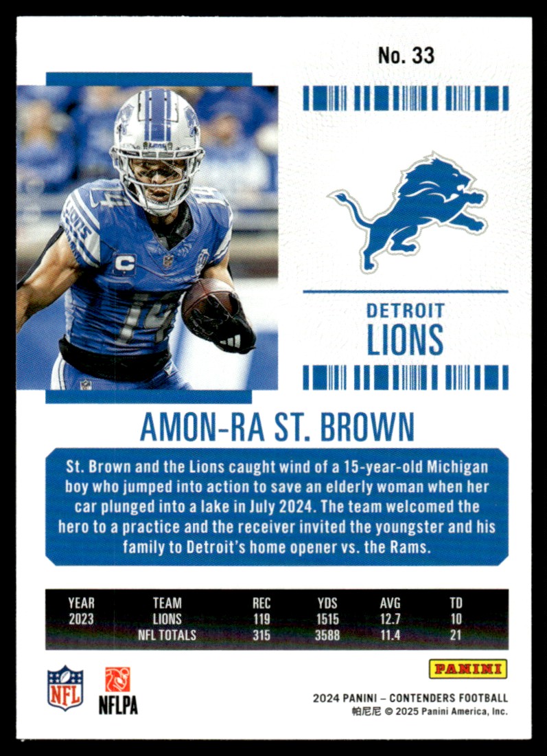 2024 Panini Contenders Season Ticket Amon-Ra St. Brown #33 card back image