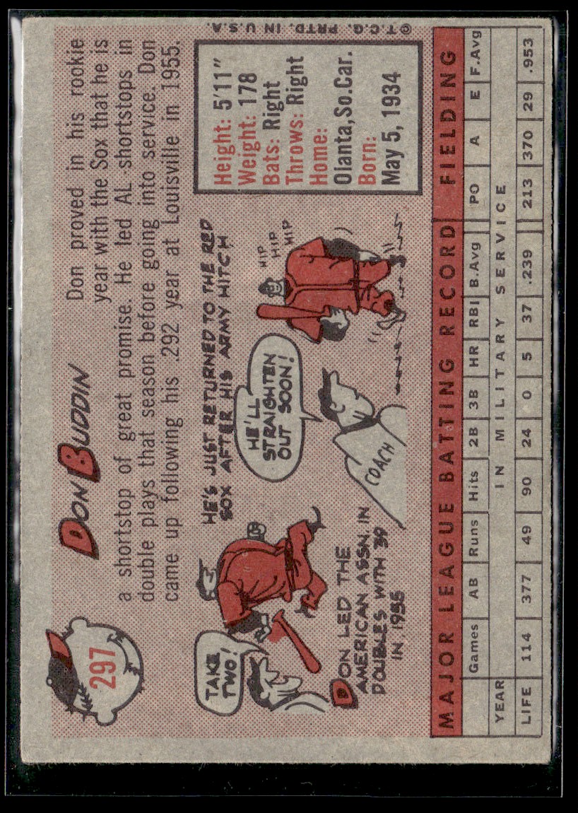 1958 Topps Don Buddin Rookie Boston Red Sox #297 | eBay
