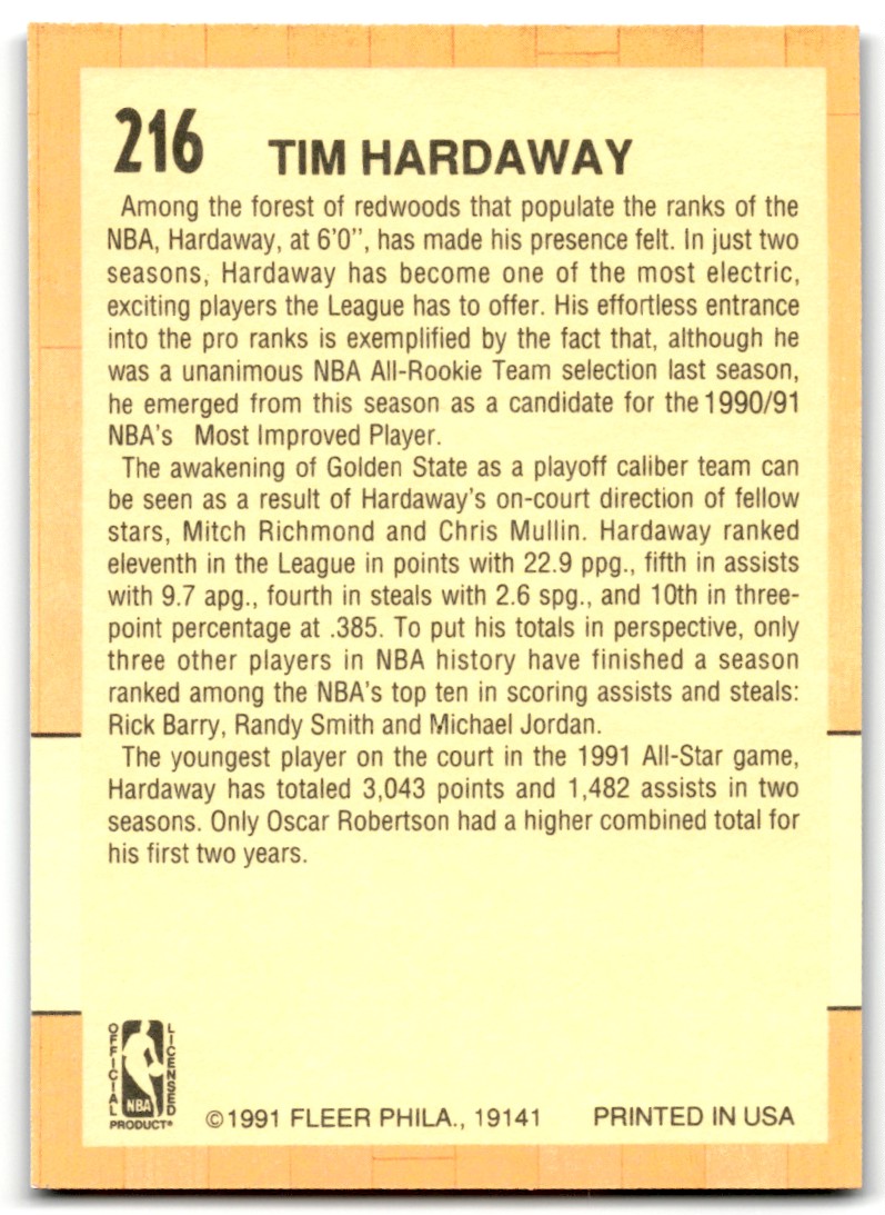 1991-92 Fleer Tim Hardaway #216 card back image