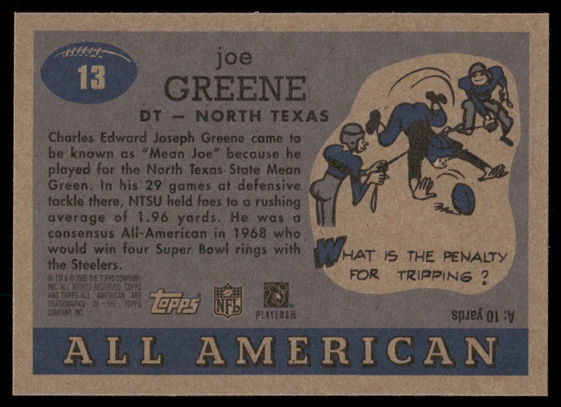 2005 Topps All American Joe Greene #13 card back image