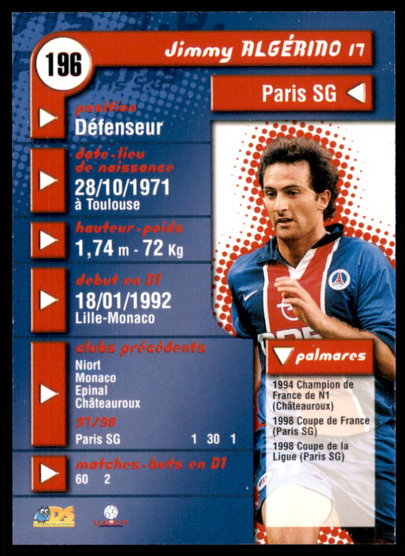 1998 DS France Jimmy Algerino #196 card back image