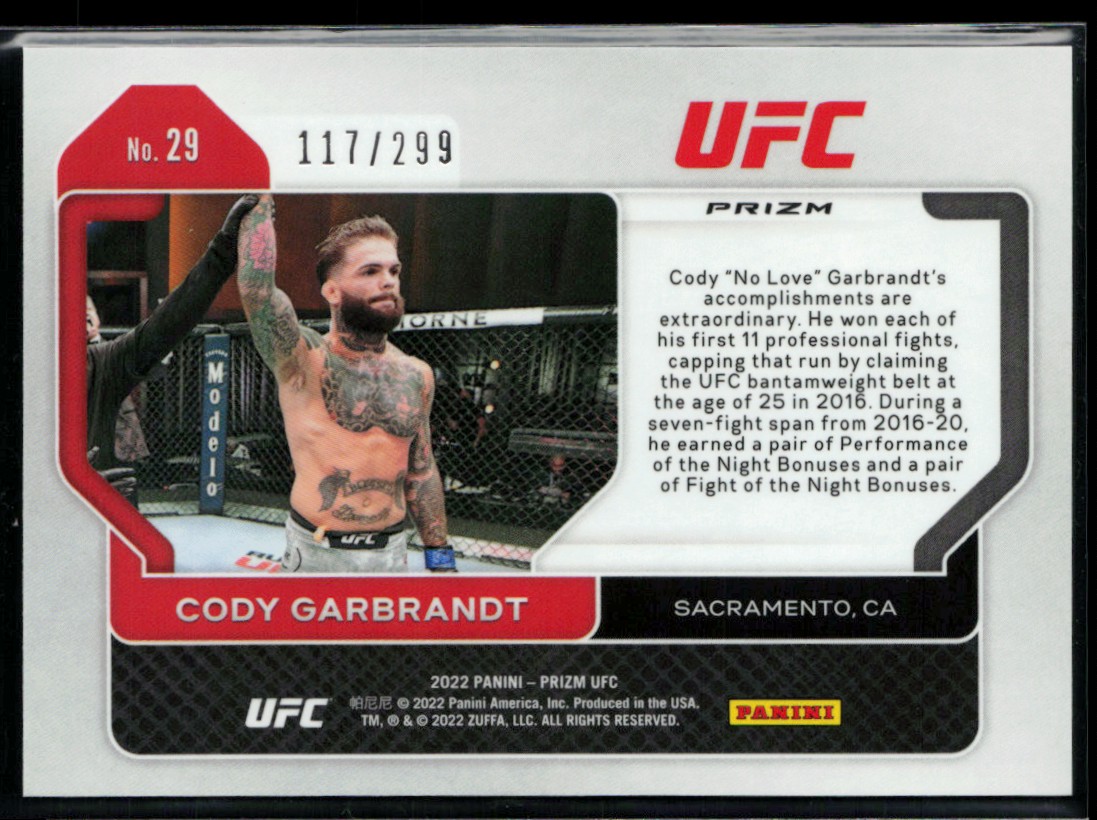 2022 Panini Prizm UFC Prizms Red Cody Garbrandt #29 card back image