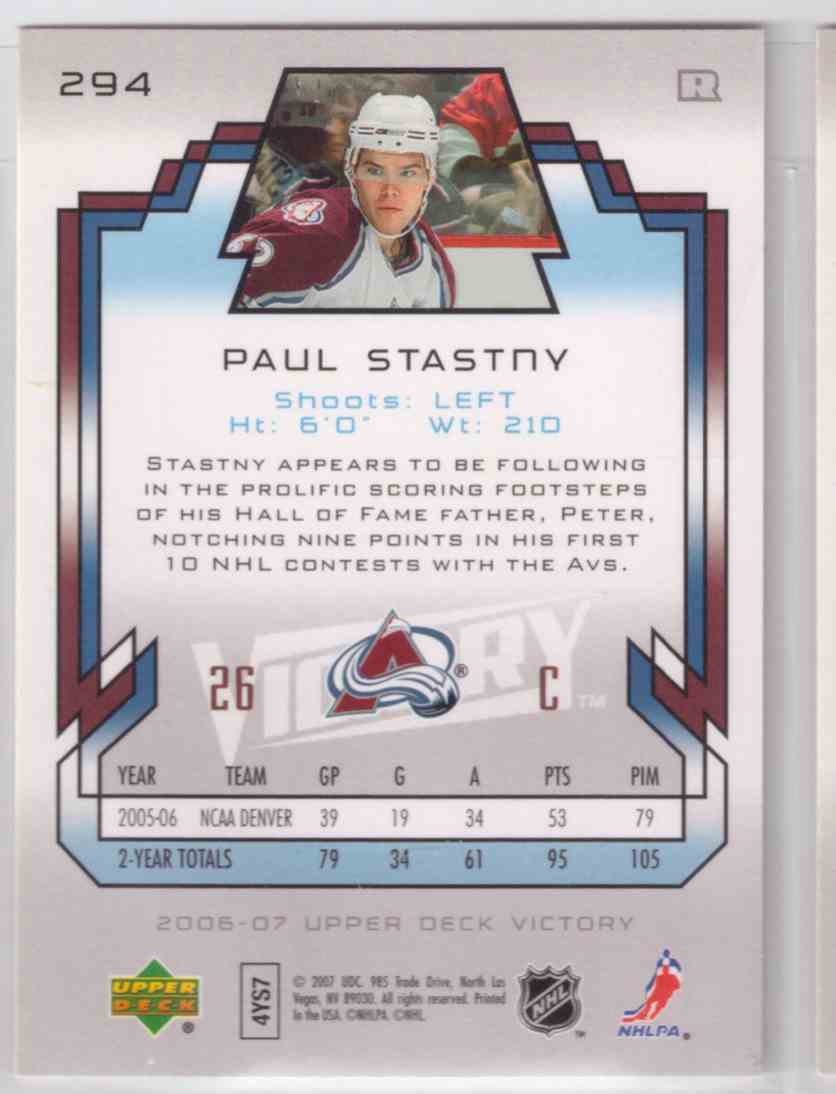 2006-07 Upper Deck Paul Stastny #294 card back image
