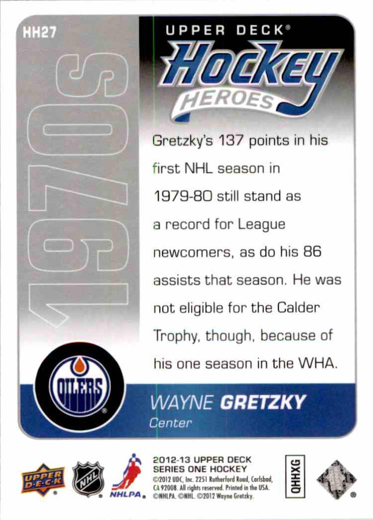 2012-13 Upper Deck Hockey Heroes Wayne Gretzky #HH27 card back image