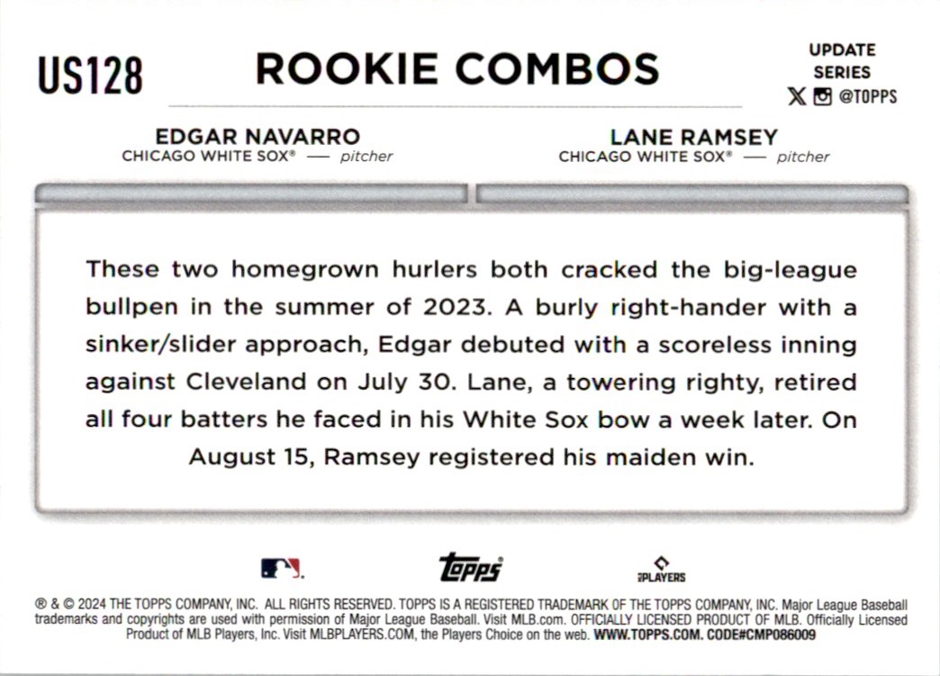 2024 Topps Update Series Edgar Navarro / Lane Ramsey #US128 card back image