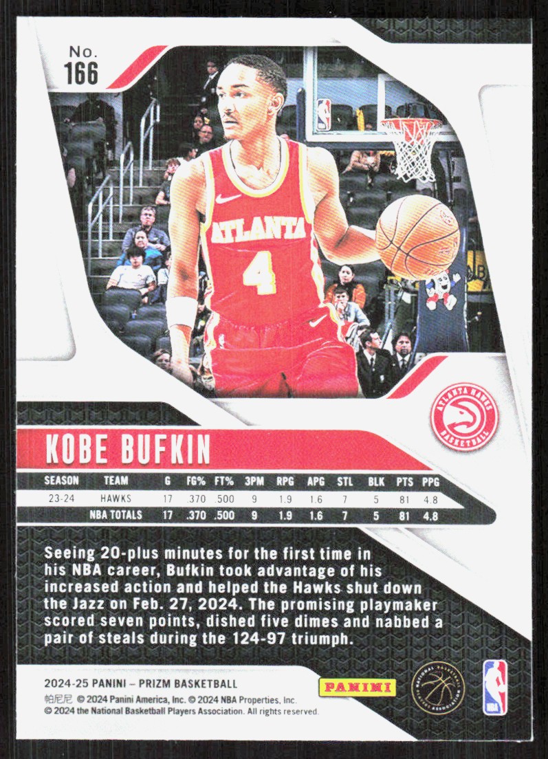 2024-25 Panini Prizm Kobe Bufkin #166 card back image