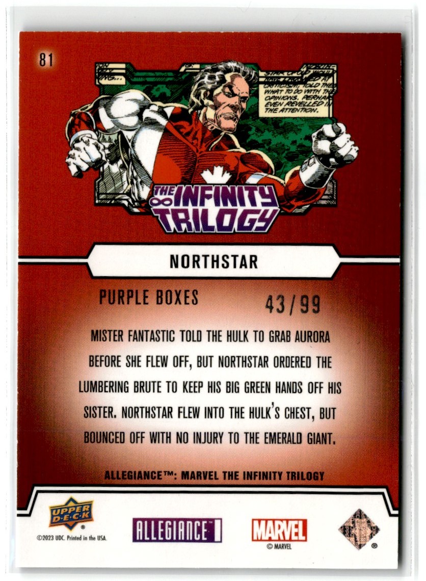 2023 Marvel Allegiance Infinity Trilogy Purple Boxes Northstar #81 card back image